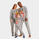 Pijama Navideña para Familia Gris Reno Rodolfo