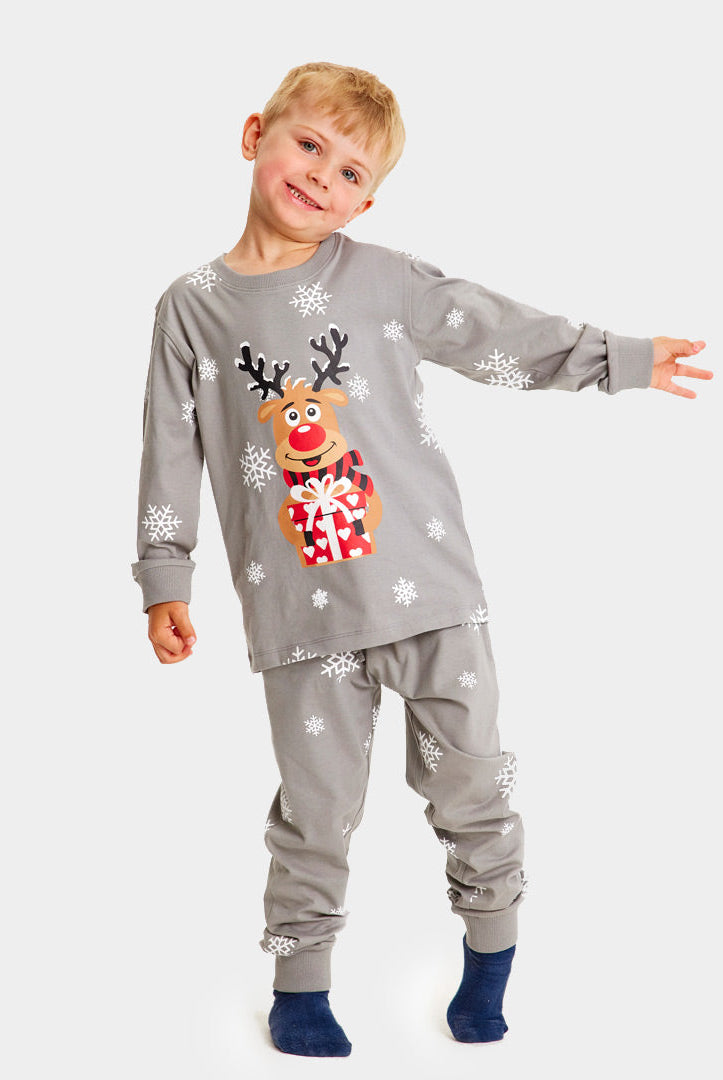 Pijama Navideña para Niños Gris Reno Rodolfo