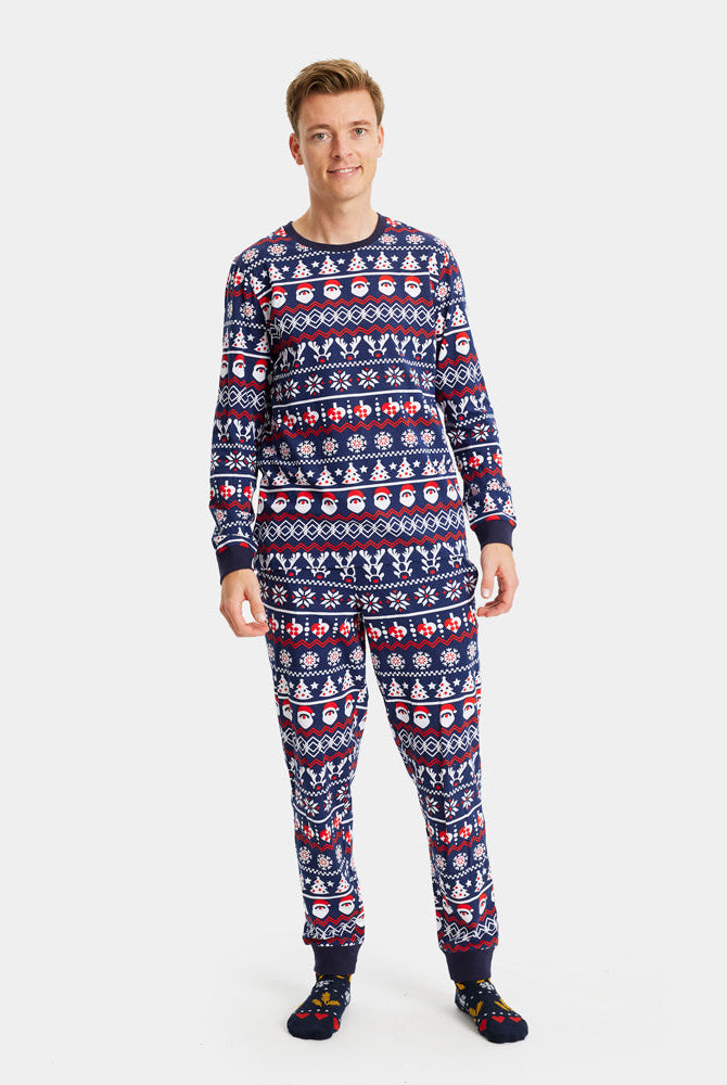 Pijama Navideña para Familia con Papá Noel, Árboles y Corazones hombre