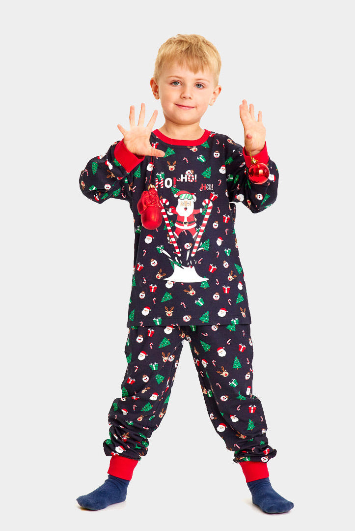 Pijama Navideña para Familia con Papá Noel Esquiador niño