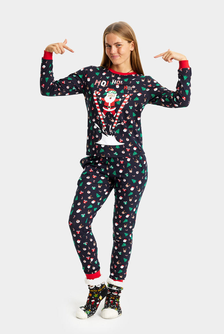 Pijama Navideña para Familia con Papá Noel Esquiador mujer