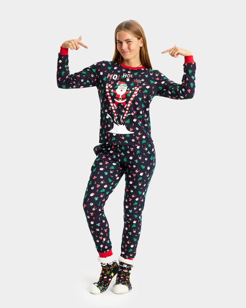 Pijama Navideña Adultos Unisex con Papá Noel Esquiador Mujer