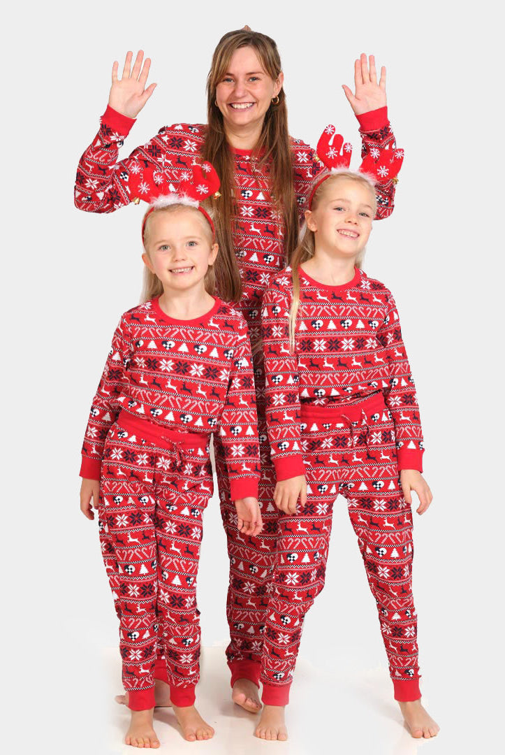Pijama Navideña para Familia Rojo con Renos y Árboles