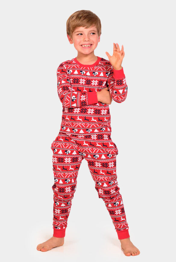 Pijama Navideña para Niños Rojo con Renos y Árboles