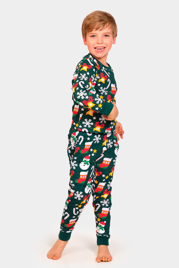Pijama Navideña para Familia Verde con Motivos Navideños niño