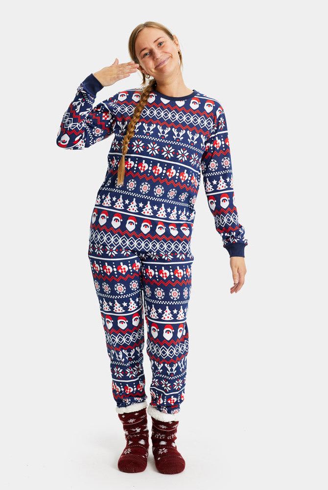 Pijama Navideña para Niños Mujer Papá Noel, Árboles y Corazones