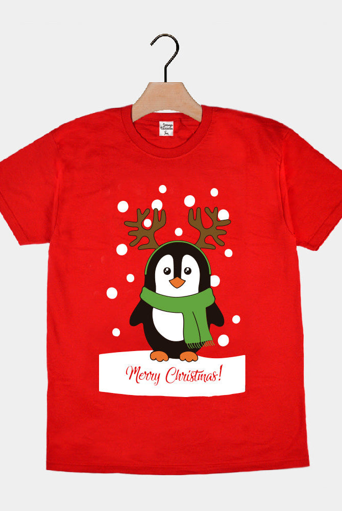 Playera Navideña Merry Christmas Pingüino