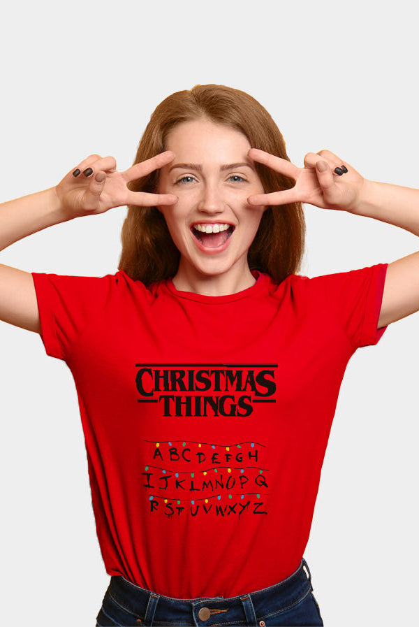 Playera Navideña para Familia Roja Christmas Things mujer