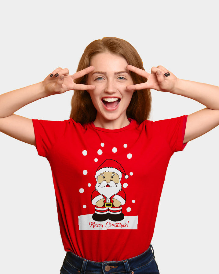 Playera Navideña para Familia Roja con Papá Noel mujer