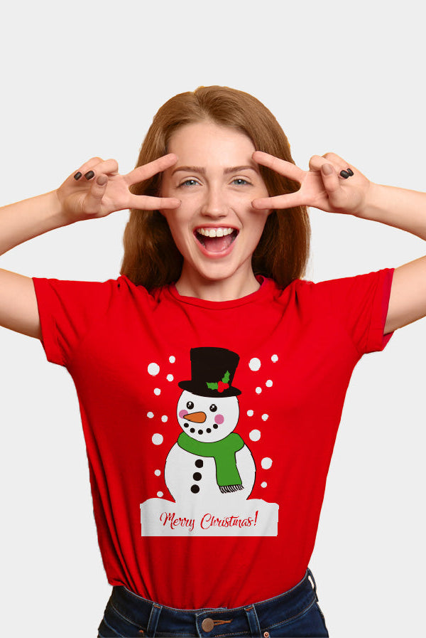 Playera Navideña Mujer Roja con Papá Noel