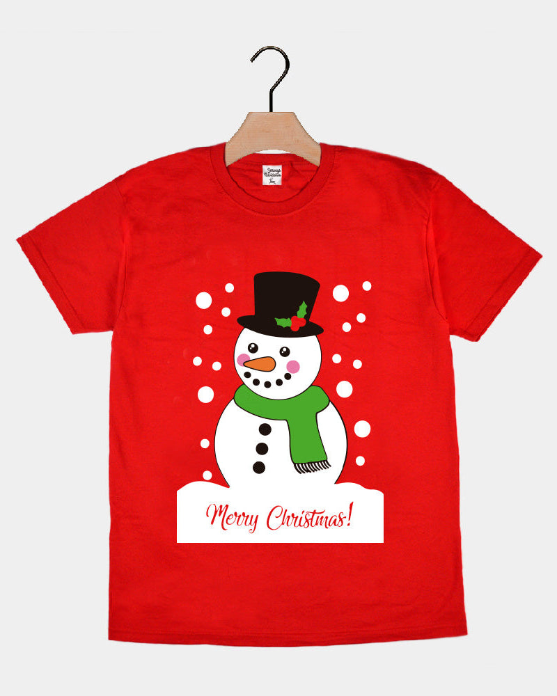 Playera Navideña para Familia Roja con Muñeco de Nieve