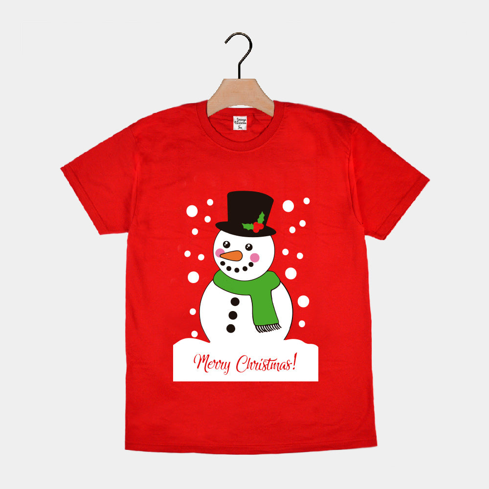 Playera Navideña para Familia Roja con Muñeco de Nieve