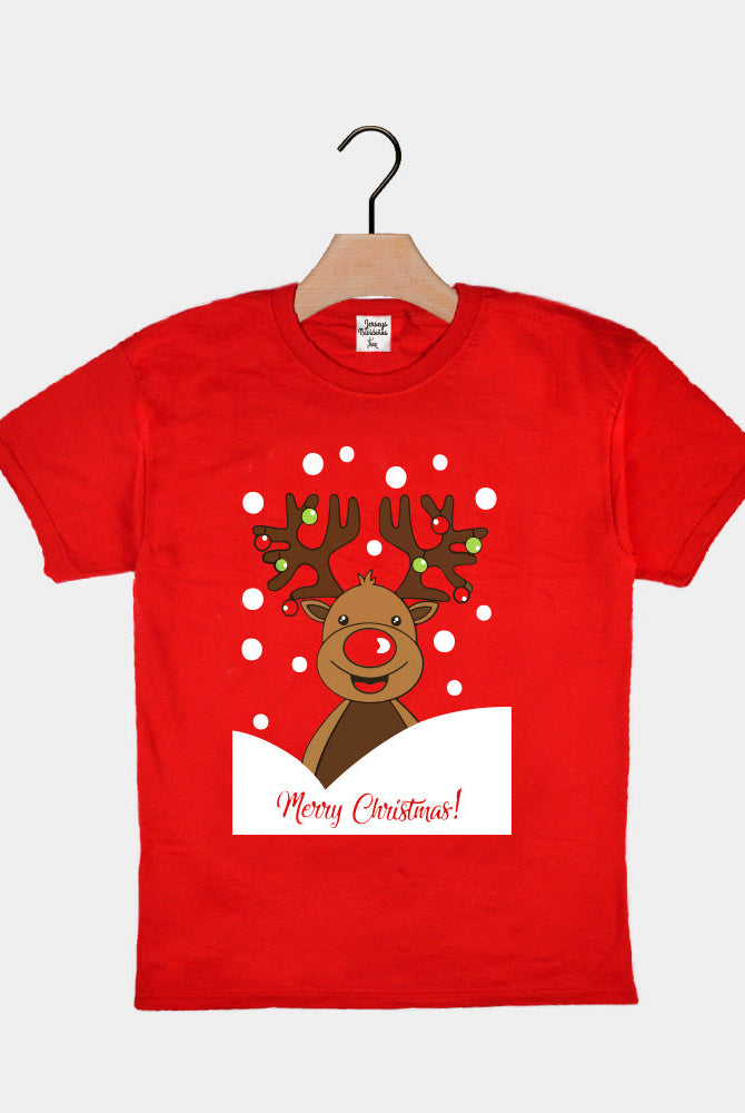 Playera Navideña para Familia Roja Reno Rudolph