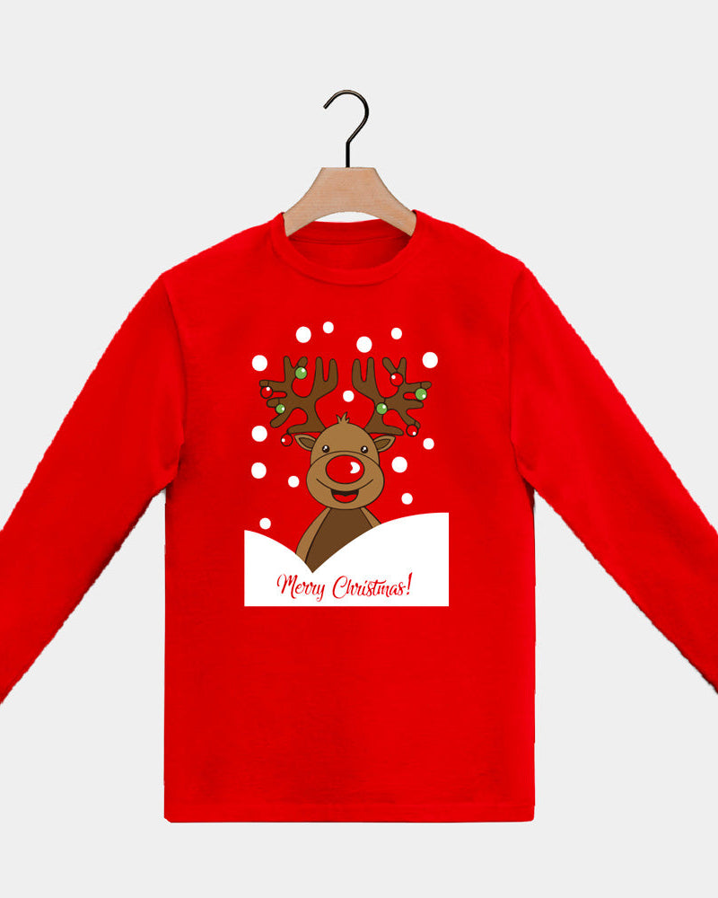 Playera Navideña Manga Larga Hombre Mujer Roja Reno Rudolph