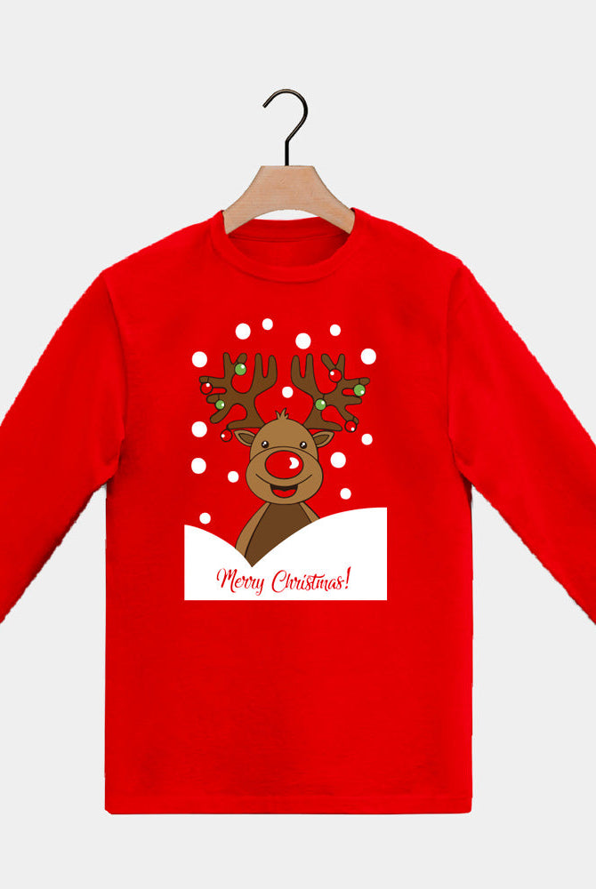 Playera Navideña Manga Larga Hombre Mujer Roja Reno Rudolph