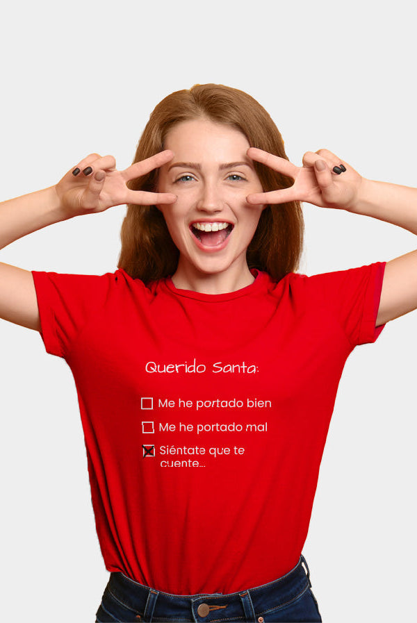 Playera Navideña Mujer Roja Querido Santa
