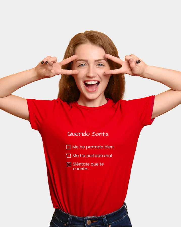 Playera Navideña Mujer Roja Querido Santa