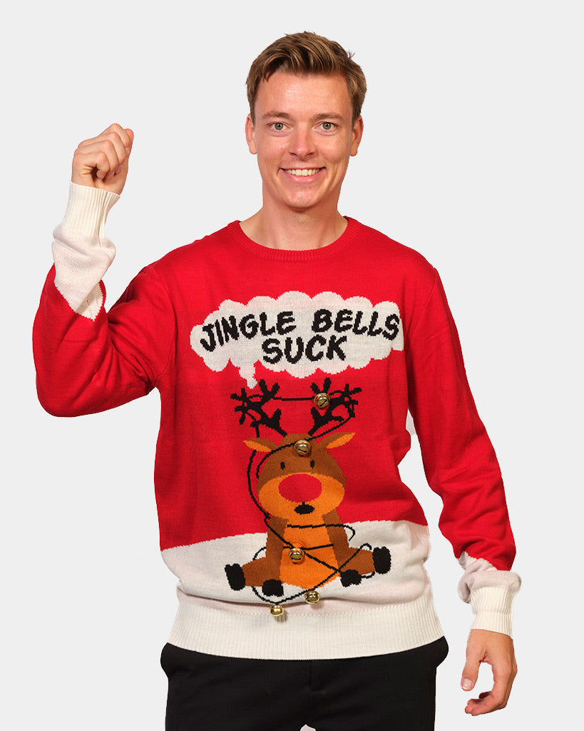 Suéter Navideño Hombre Jingle Bells Suck Rojo