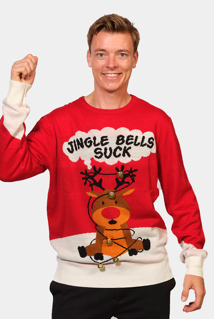 Suéter Navideño Hombre Jingle Bells Suck Rojo