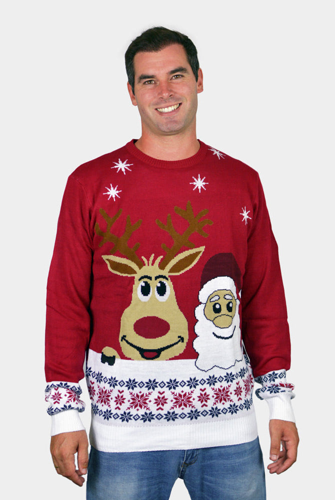 Suéter de Navidad para Familia Santa y Rudolph SonrientesHombre