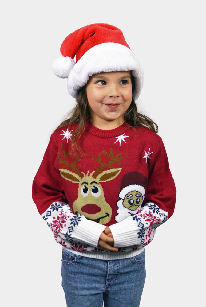 Suéter de Navidad para Niña Santa y Rudolph Sonrientes