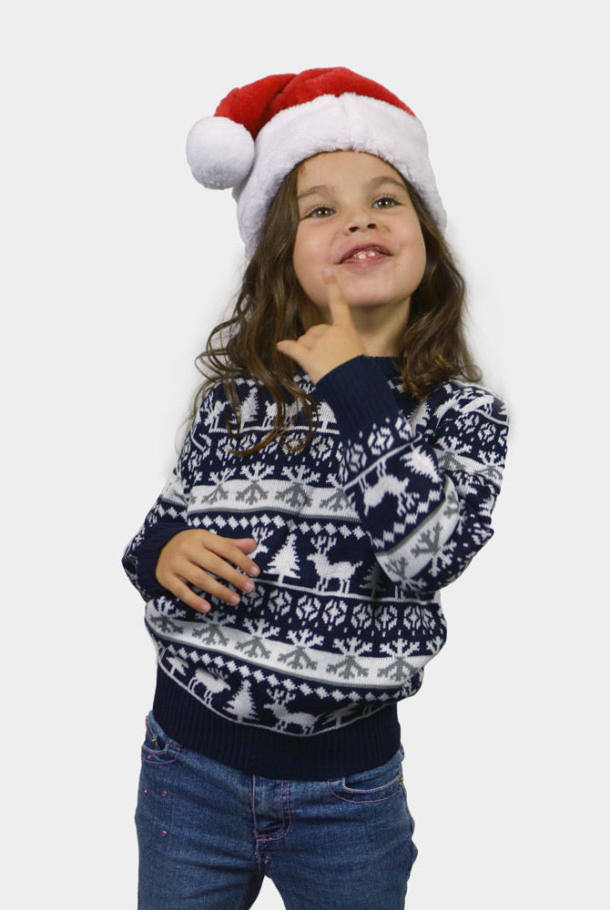 Suéter de Navidad para Familia cenefas de Renos y Árboles Niña