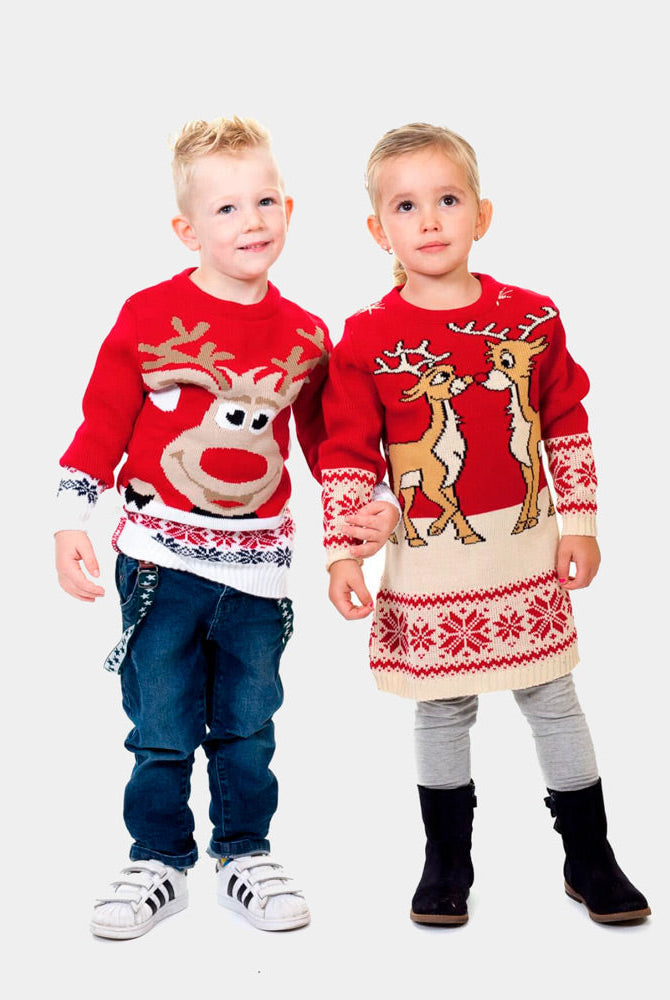 sueter Navideño Niña y Niño Rojo con Renos Bebé Baby