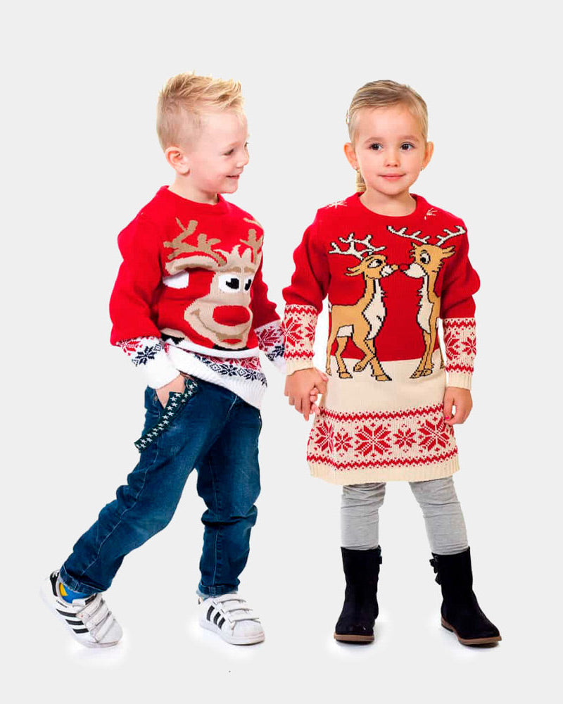 sueter Navideño Niña y Niño Rojo con Renos Bebé Baby