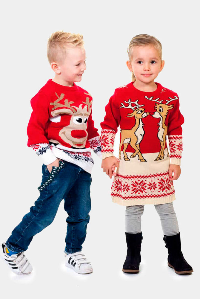 sueter Navideño Niña y Niño Rojo con Renos Bebé Baby