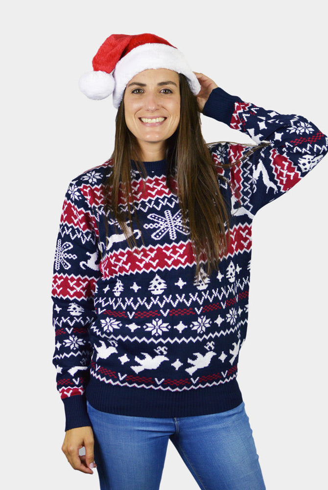 Suéter de Navidad Parejas Renos y Motivos Navideños Mujer