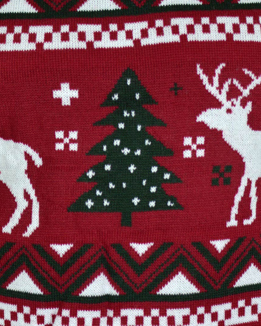 Suéter de Navidad para Hombre Rojo Árboles de Navidad y Renos Detalle Árbol