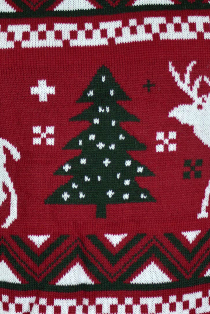 Suéter de Navidad para Niña y Niño Rojo Árboles de Navidad y Renos Detalle Árbol