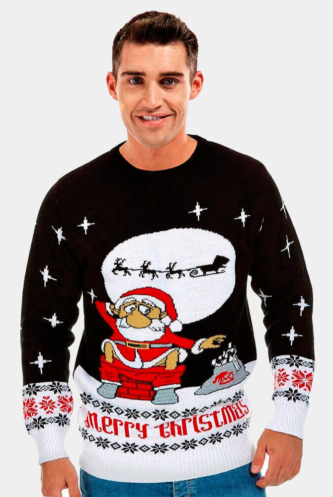sueter Navideño Santa Descargando hombre