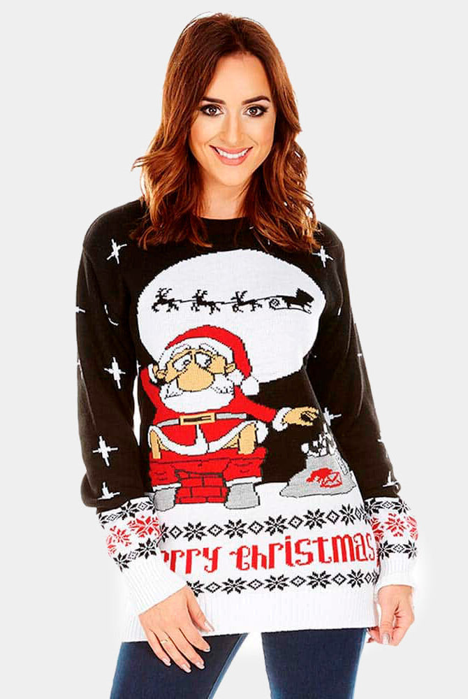 sueter de Navidad Parejas Santa Descargando Mujer