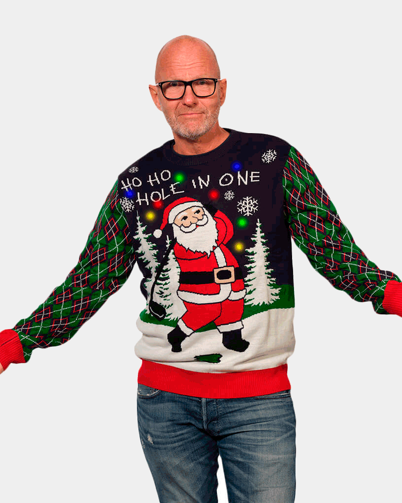 Suéter de Navidad con Luces LED para Hombre con Santa jugando al Golf