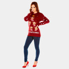 sueter Navideño mujer Granate Renos Árbol de Navidad y Estrella