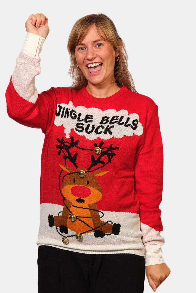 Suéter Navideño Mujer Jingle Bells Suck Rojo
