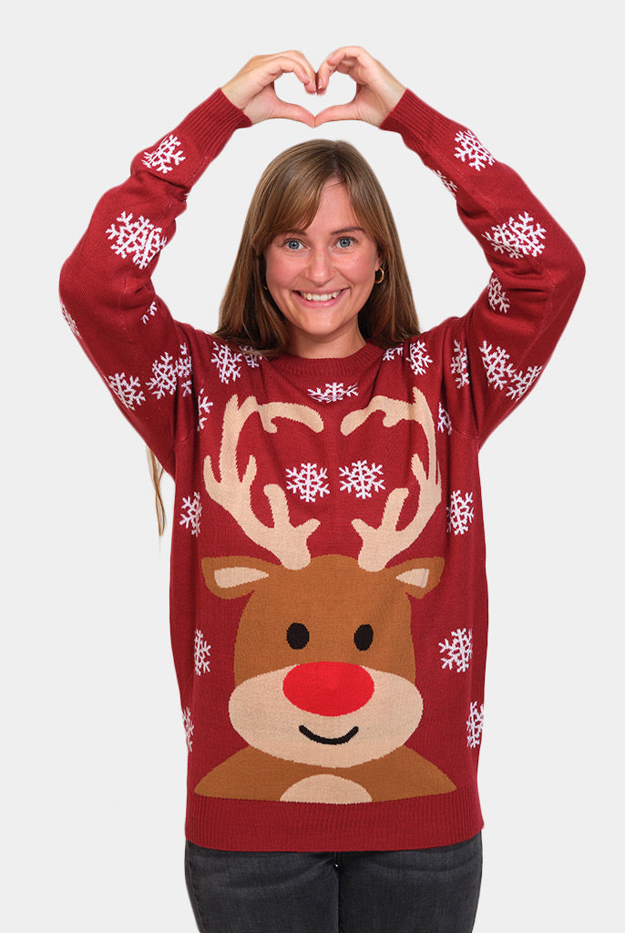Suéter Navideño Reno Rudolph Rojo Mujer