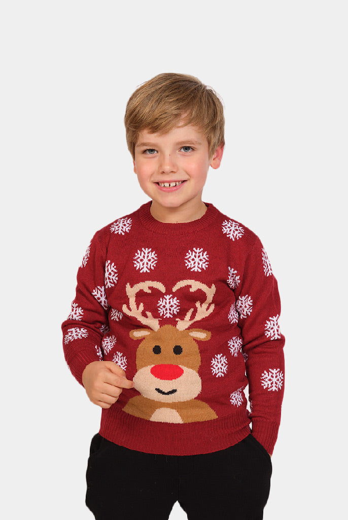 Suéter Navideño Reno Rudolph Rojo Niño