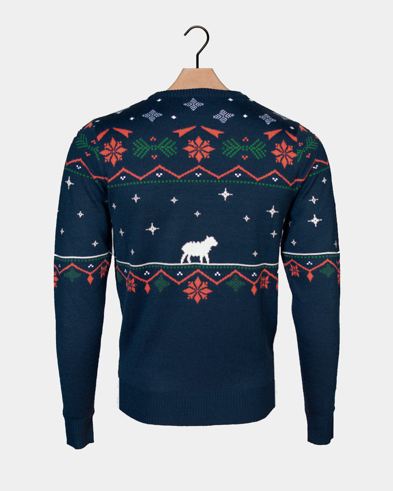 Suéter de Navidad azul Familia Portal de Belén