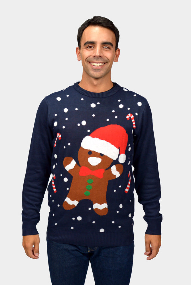 Suéter de Navidad Azul Gingerbread para Hombre