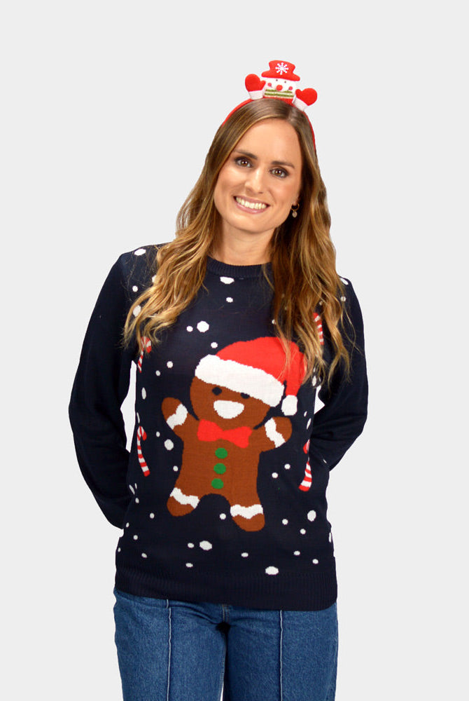 Suéter de Navidad Azul Gingerbread para Mujer