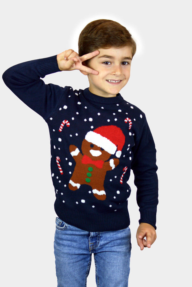 Suéter de Navidad para Niño Azul Gingerbread