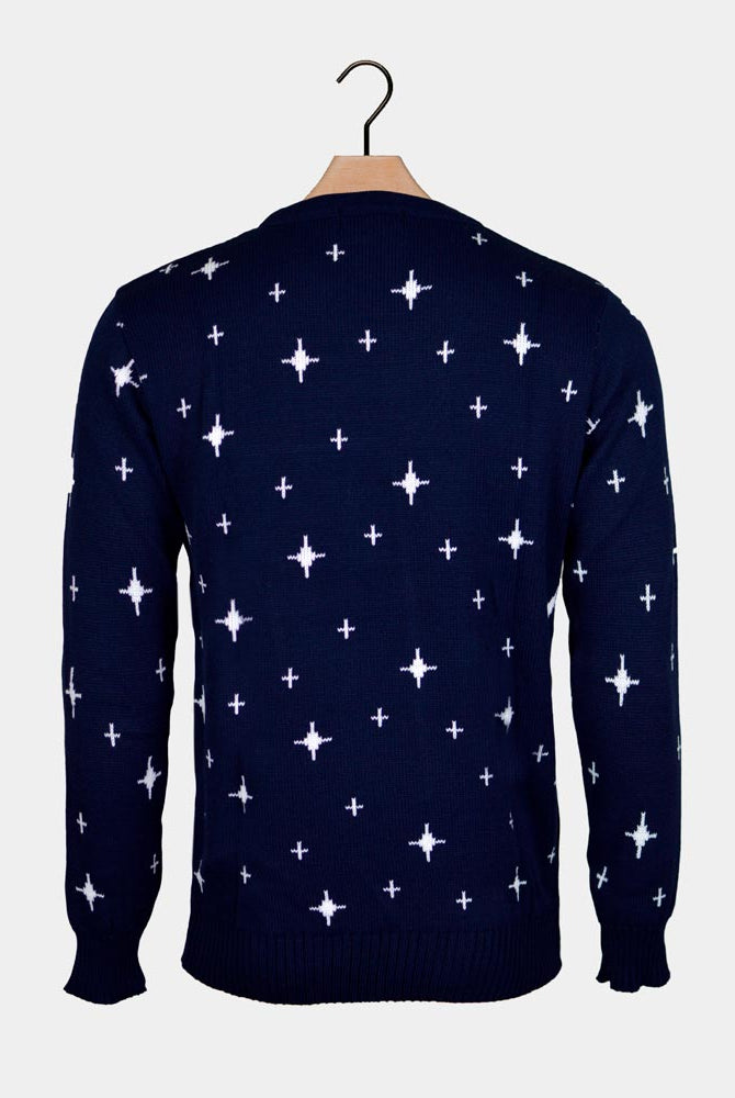 sueter de Navidad Azul Renos para Mujer Árbol de Navidad y Estrella Espalda