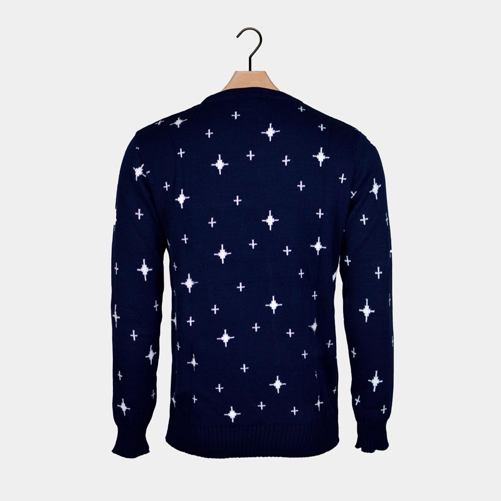 sueter de Navidad Azul Renos para Mujer Árbol de Navidad y Estrella Espalda