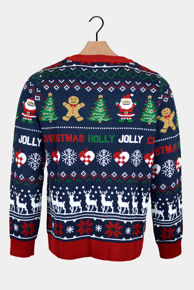 Suéter de Navidad para Hombre Azul y Rojo Cárdigan