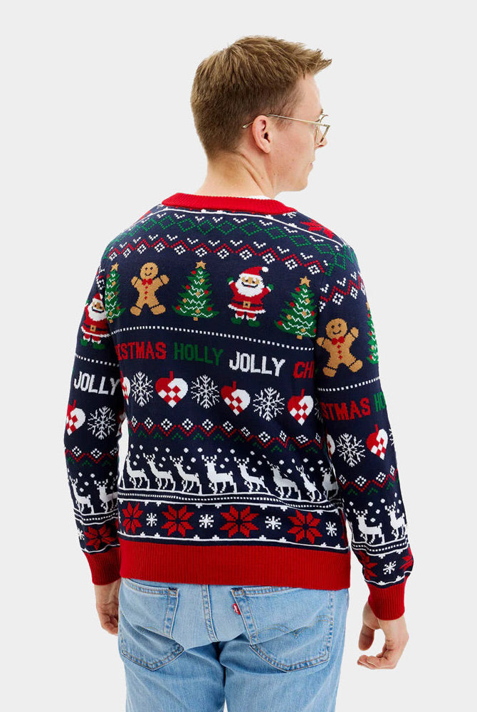 Hombre Suéter de Navidad Cárdigan Azul y Rojo
