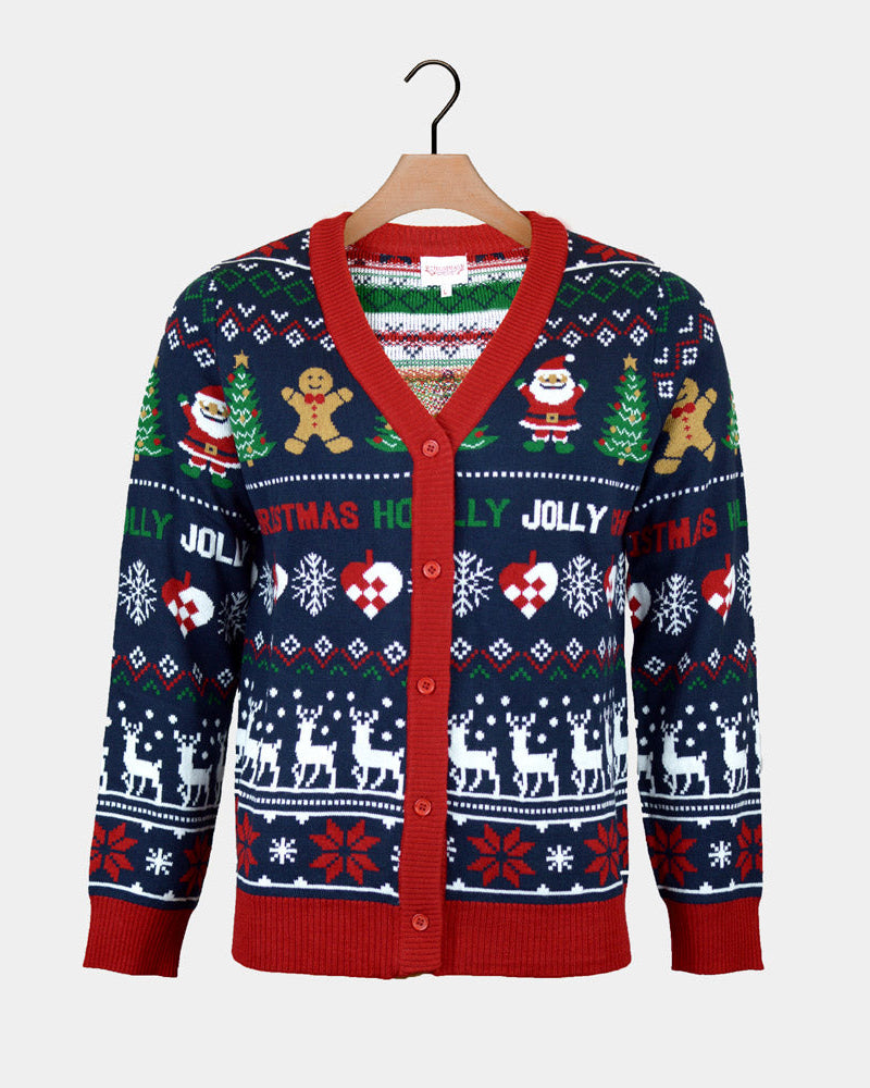 Suéter de Navidad Cárdigan para Hombre  Azul y Rojo