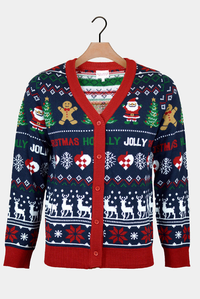 Suéter de Navidad Cárdigan para Hombre Azul y Rojo