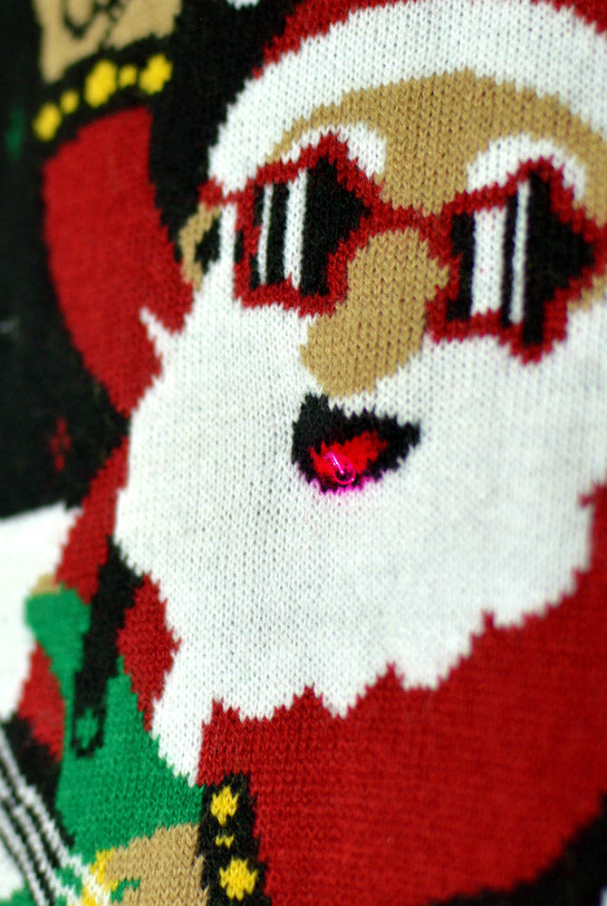 Suéter de Navidad con Luces LED para Hombre Santa Rockero Detalle